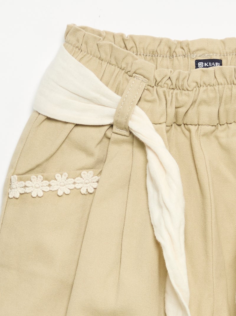 Pantaloni in twill con cintura da annodare Beige - Kiabi