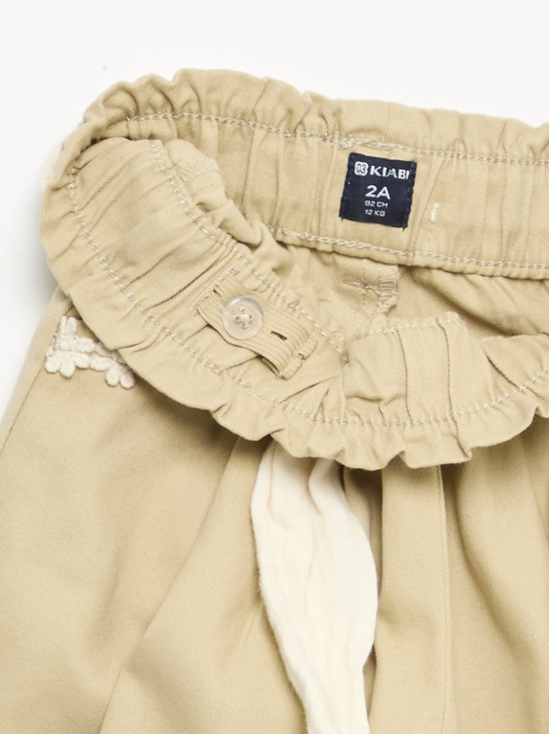 Pantaloni in twill con cintura da annodare Beige - Kiabi