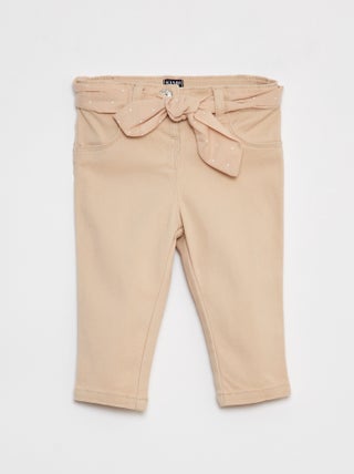 Pantaloni in twill con cintura in voile di cotone