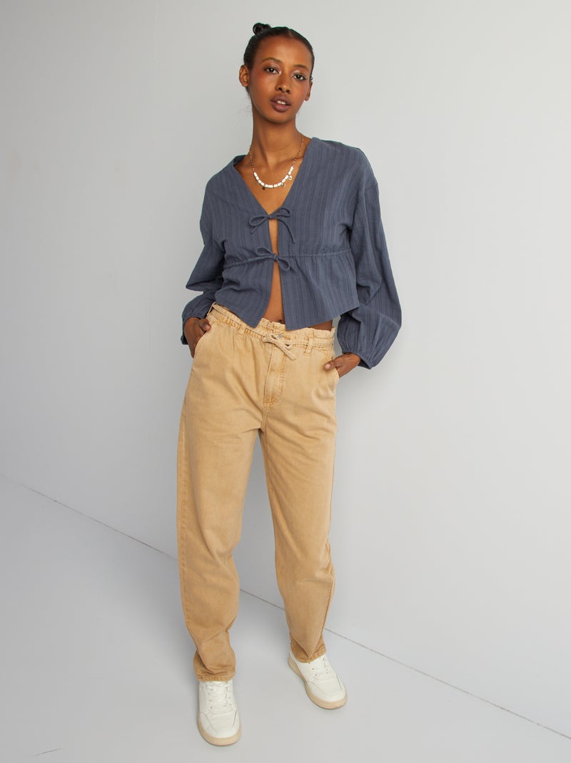 Pantaloni in twill con finta cintura da annodare BEIGE - Kiabi