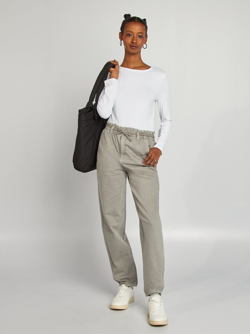 Pantaloni in twill con finta cintura da annodare GRIGIO - Kiabi