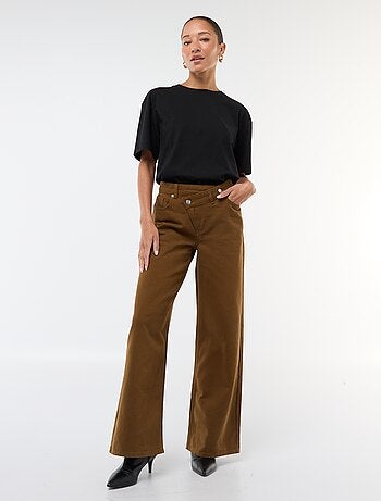 Pantaloni in twill di cotone con cintura asimmetrica