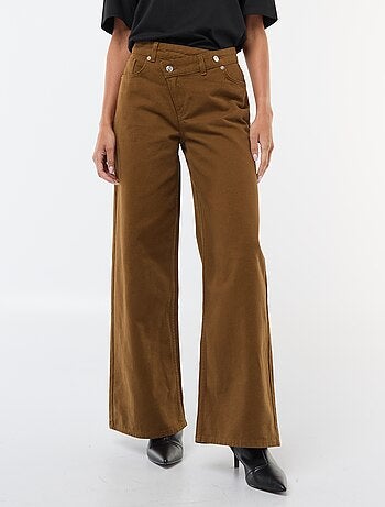 Pantaloni in twill di cotone con cintura asimmetrica
