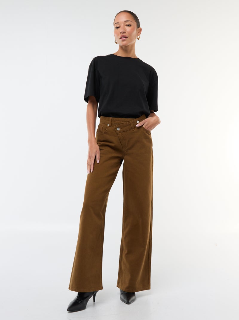 Pantaloni in twill di cotone con cintura asimmetrica Marrone - Kiabi