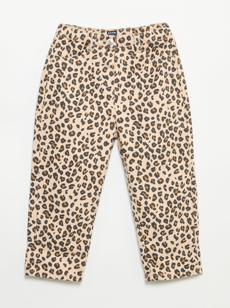 Pantaloni in twill fantasia leopardata Beige - Kiabi