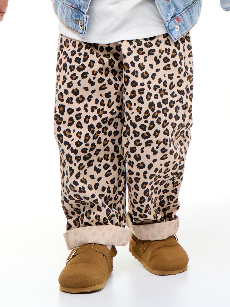 Pantaloni in twill fantasia leopardata Beige - Kiabi