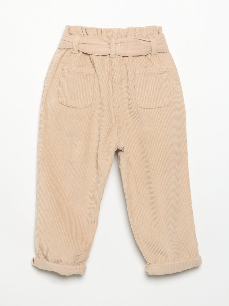 Pantaloni in velluto a coste con cintura inclusa Beige - Kiabi