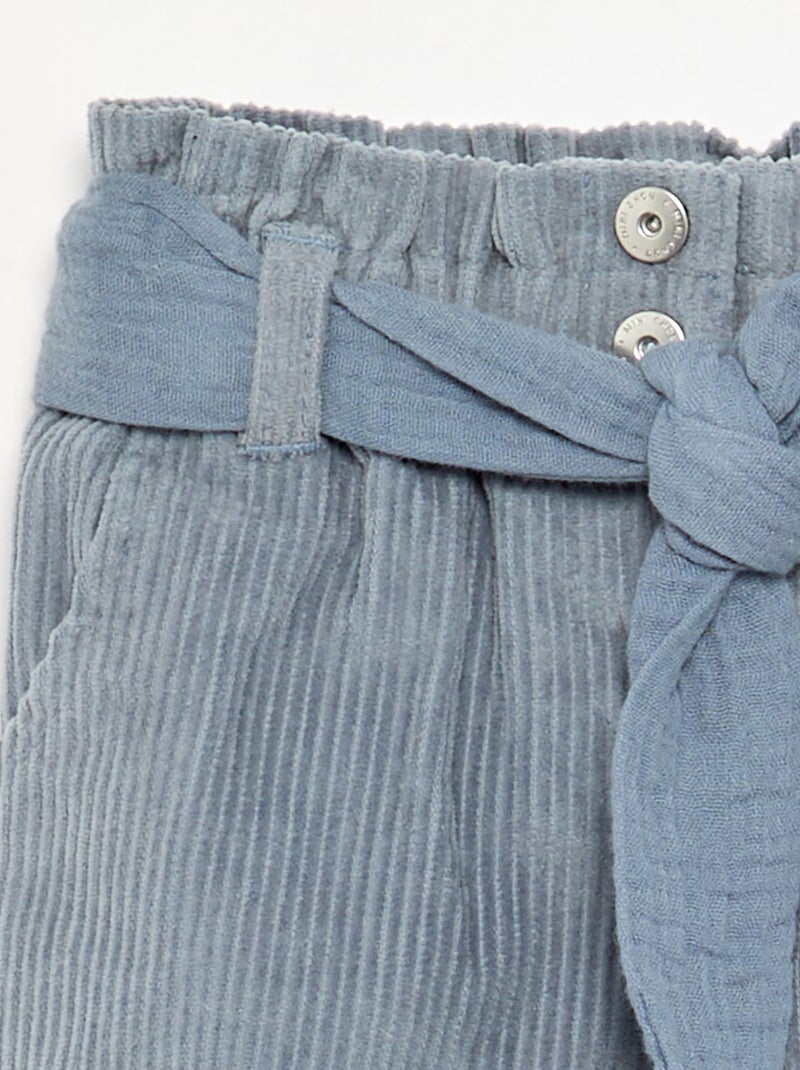 Pantaloni in velluto a coste con cintura inclusa Blu - Kiabi