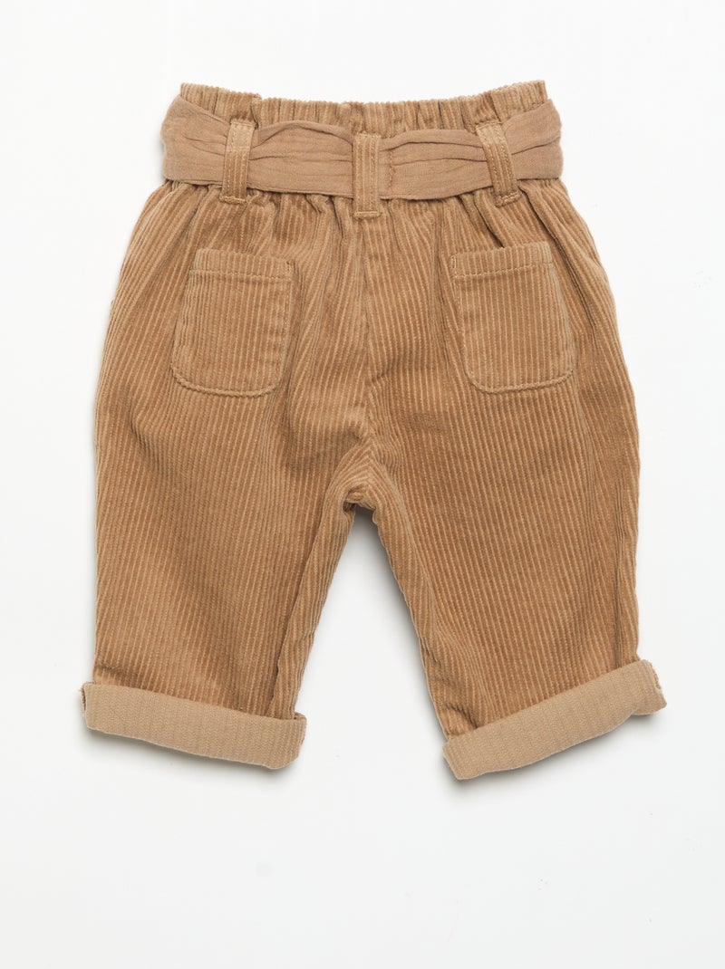 Pantaloni in velluto a coste con cintura inclusa Marrone - Kiabi