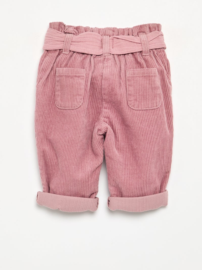 Pantaloni in velluto a coste con cintura inclusa Rosa - Kiabi
