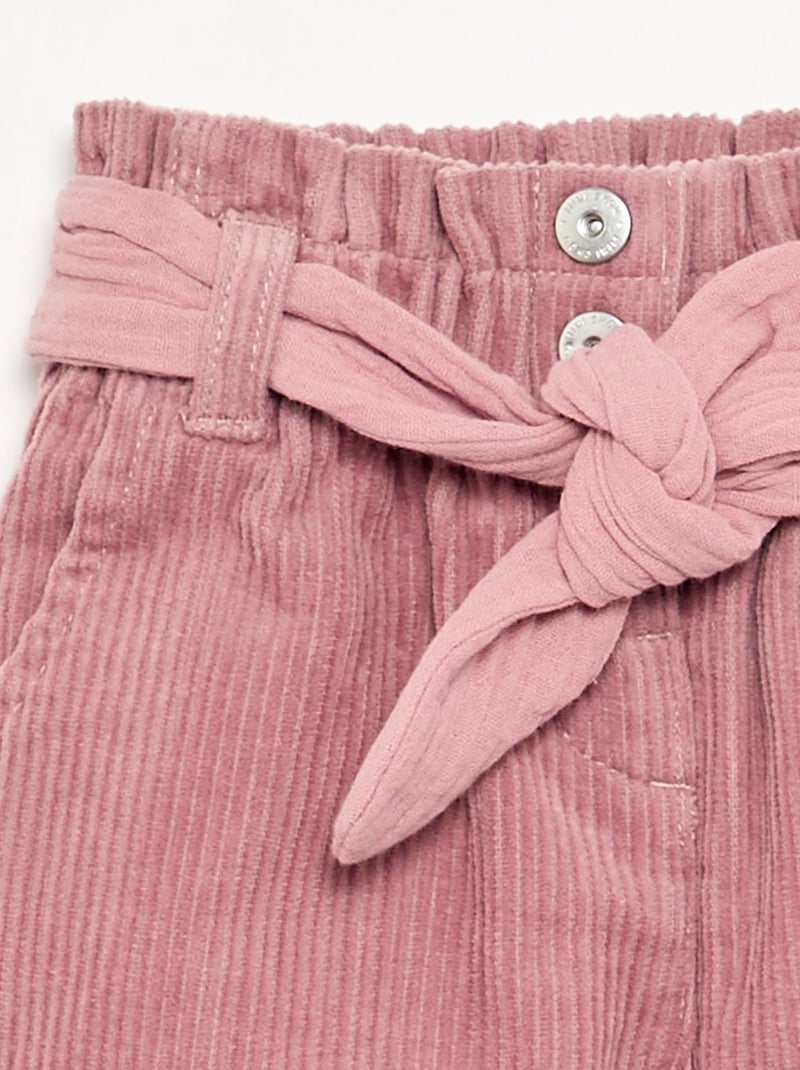 Pantaloni in velluto a coste con cintura inclusa Rosa - Kiabi