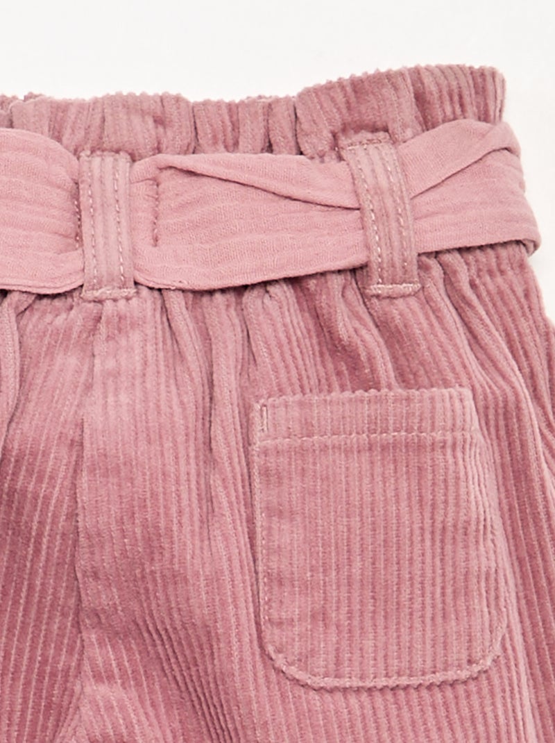 Pantaloni in velluto a coste con cintura inclusa Rosa - Kiabi