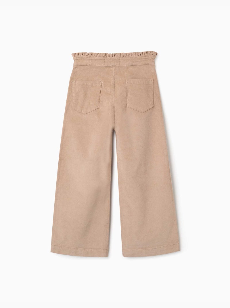 Pantaloni in velluto a coste con cintura paperbag arricciata Beige chiaro - Kiabi