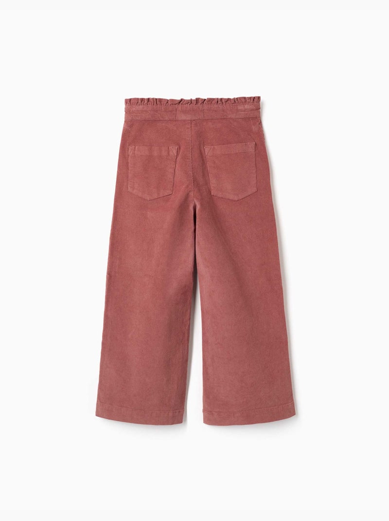 Pantaloni in velluto a coste con cintura paperbag arricciata Rosa - Kiabi