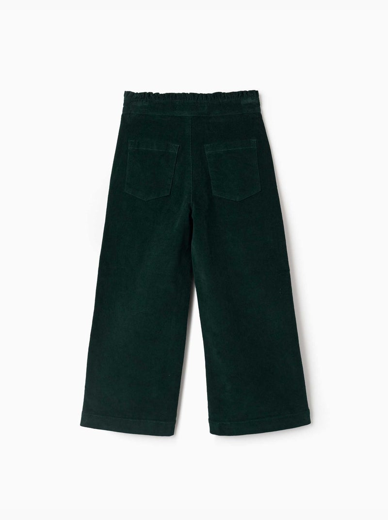Pantaloni in velluto a coste con cintura paperbag arricciata Verde scuro - Kiabi