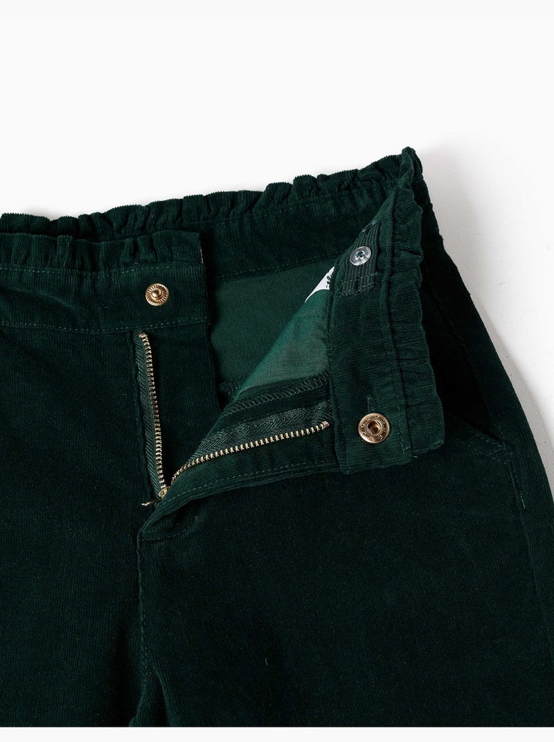 Pantaloni in velluto a coste con cintura paperbag arricciata Verde scuro - Kiabi