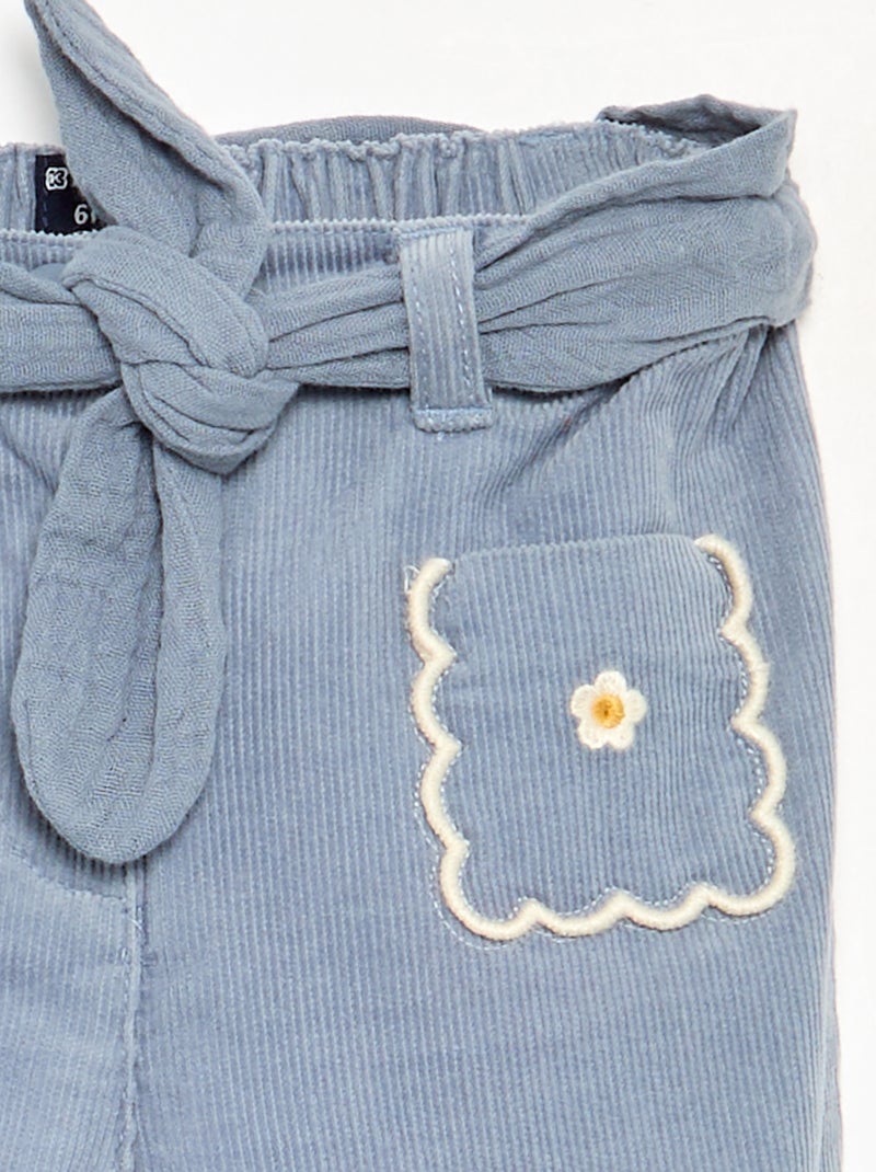 Pantaloni in velluto a coste con tasche ricamate Blu - Kiabi