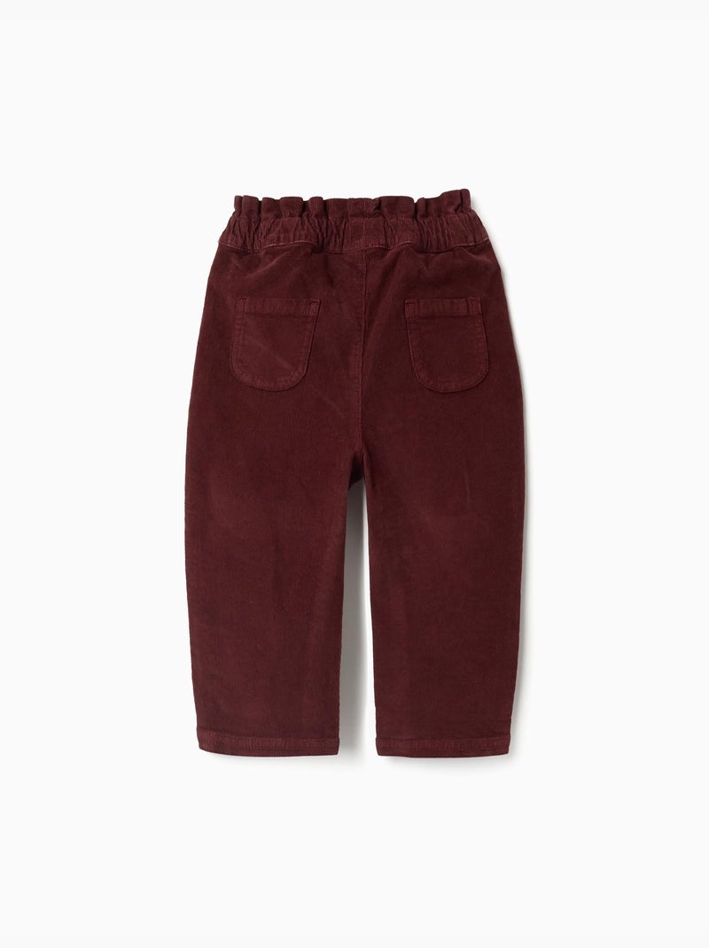 Pantaloni in velluto a coste con vita a sacchetto e volant Marrone - Kiabi