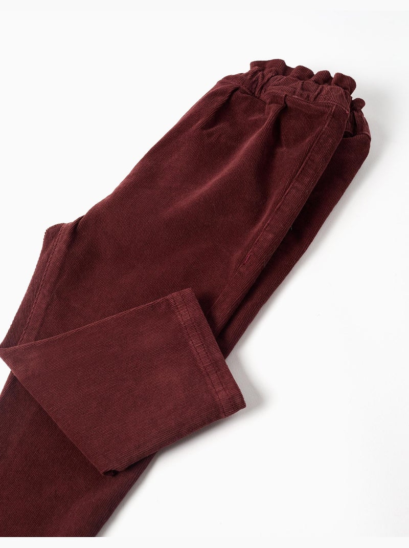 Pantaloni in velluto a coste con vita a sacchetto e volant Marrone - Kiabi