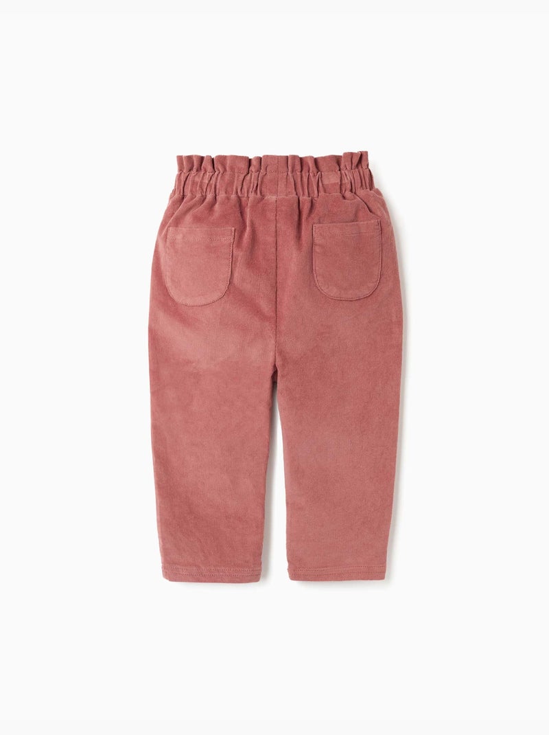 Pantaloni in velluto a coste con vita a sacchetto e volant Rosa - Kiabi