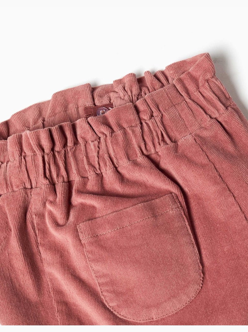 Pantaloni in velluto a coste con vita a sacchetto e volant Rosa - Kiabi