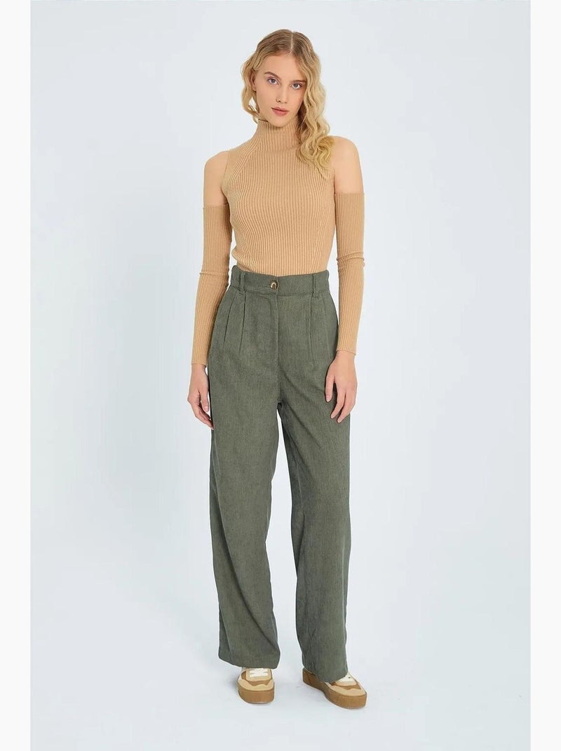 Pantaloni in velluto a vita alta a gamba dritta mixray Cachi - Kiabi