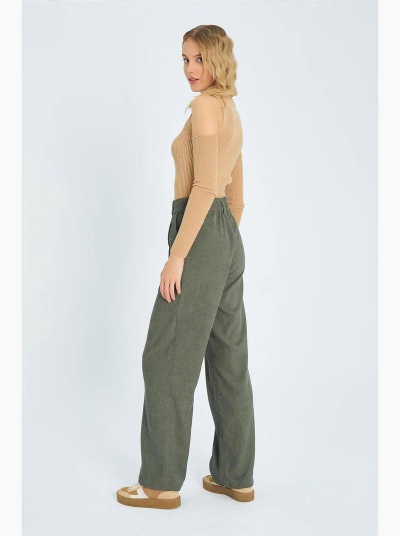 Pantaloni in velluto a vita alta a gamba dritta mixray Cachi - Kiabi