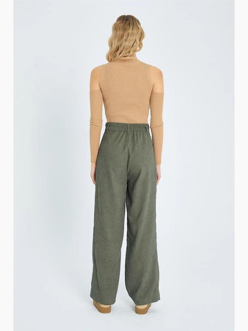 Pantaloni in velluto a vita alta a gamba dritta mixray Cachi - Kiabi