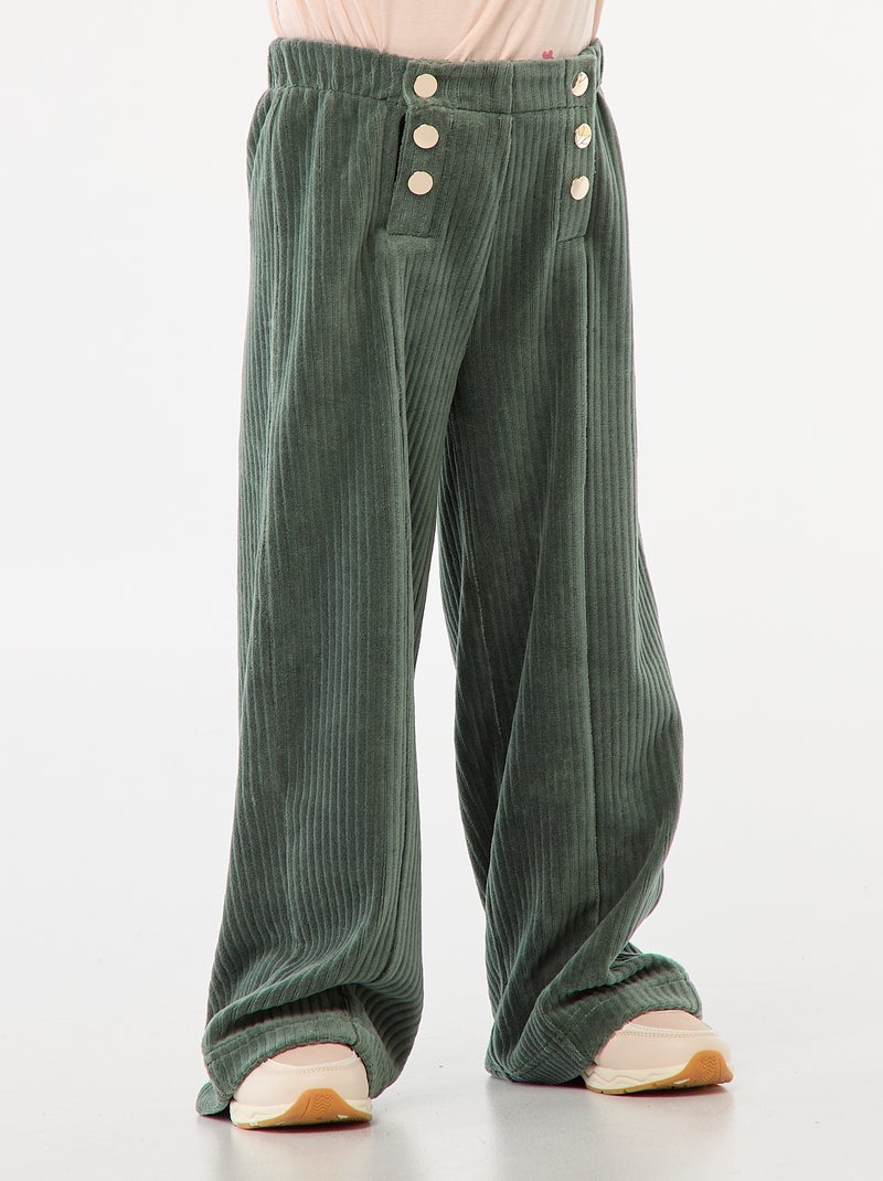 Pantaloni in velluto con doppia apertura a pressione - collezione facile da indossare Verde - Kiabi
