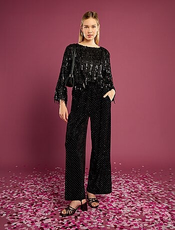 Pantaloni in velluto con strass
