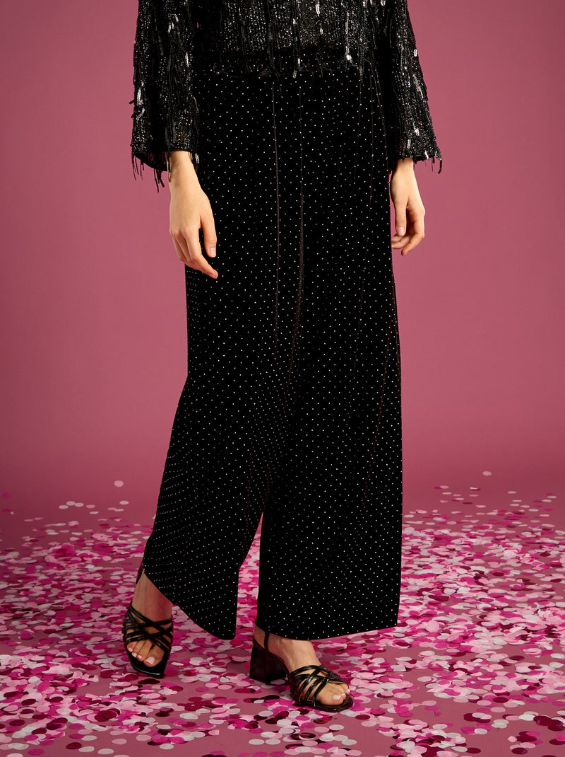 Pantaloni in velluto con strass Nero - Kiabi