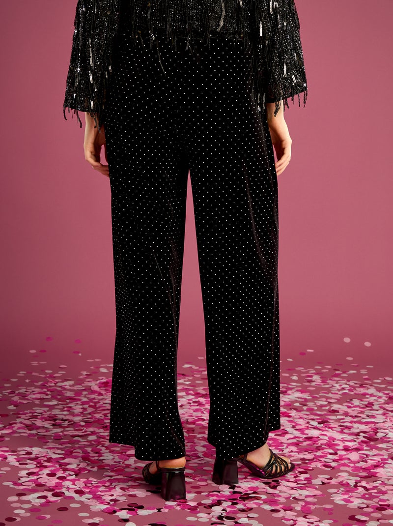 Pantaloni in velluto con strass Nero - Kiabi