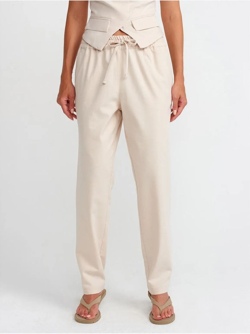 Pantaloni jogger da donna in misto lino Crema - Kiabi