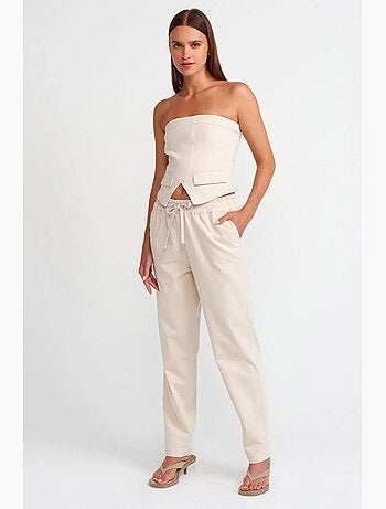 Pantaloni jogger da donna in misto lino dilvin