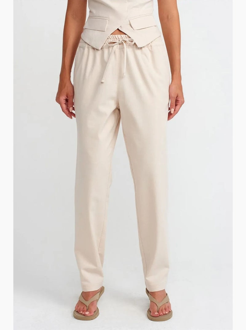 Pantaloni jogger da donna in misto lino dilvin Crema - Kiabi