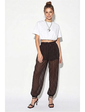 Pantaloni jogger in chiffon a pois lucci