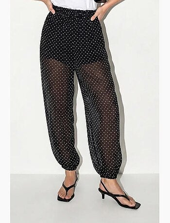 Pantaloni jogger in chiffon a pois lucci