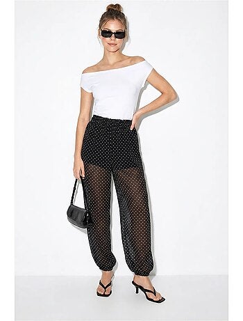 Pantaloni jogger in chiffon a pois lucci