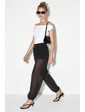 Pantaloni jogger in chiffon a pois lucci
