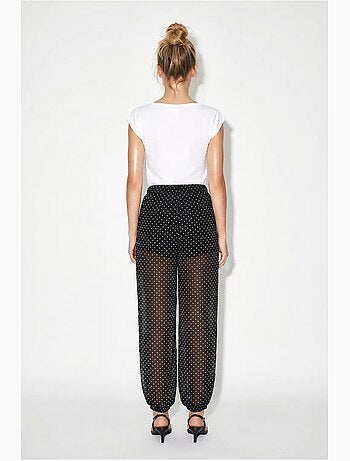 Pantaloni jogger in chiffon a pois lucci