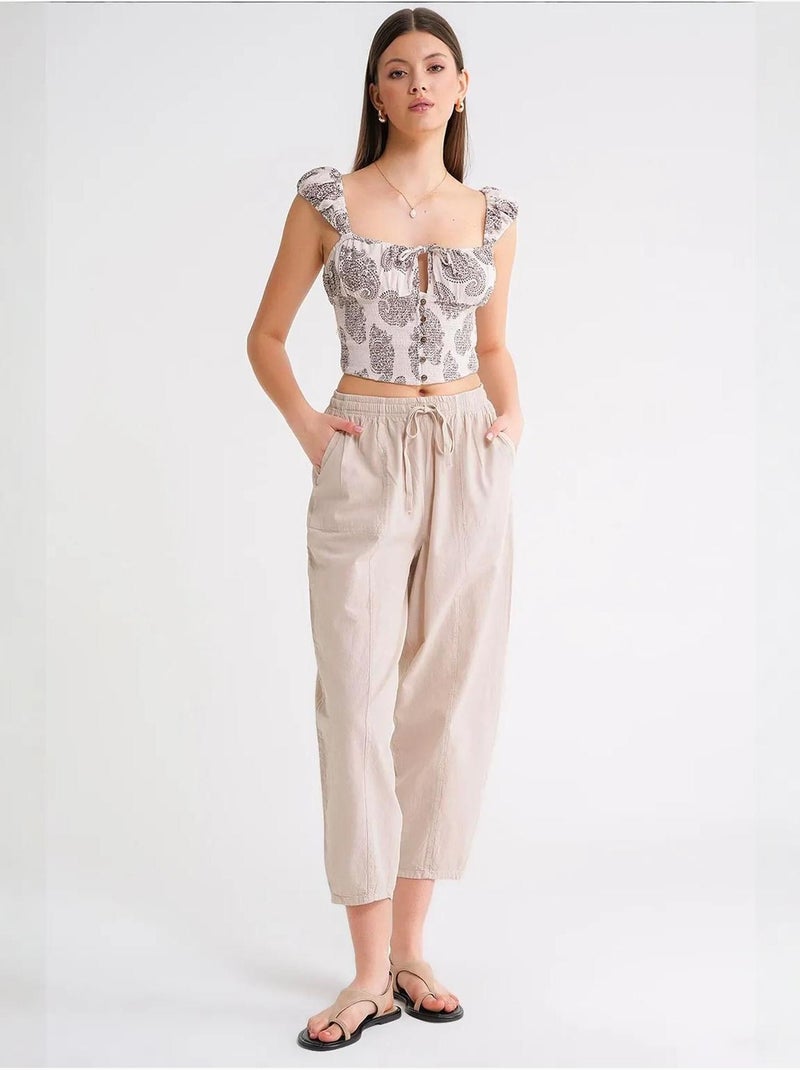 Pantaloni jogger in cotone con coulisse in vita mixray Crema - Kiabi