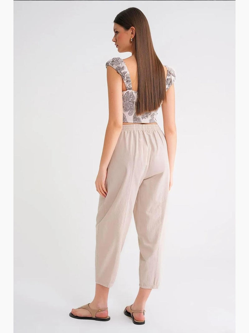 Pantaloni jogger in cotone con coulisse in vita mixray Crema - Kiabi