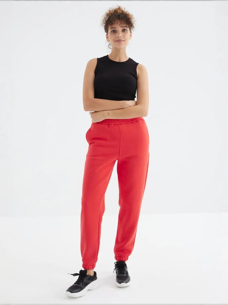 Pantaloni jogger in felpa in pile a vita alta da donna tommy Rosso - Kiabi