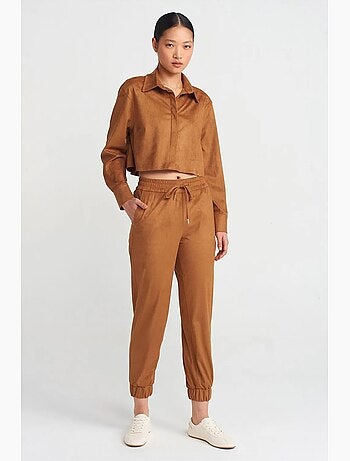 Pantaloni jogger in finta pelle scamosciata dilvin