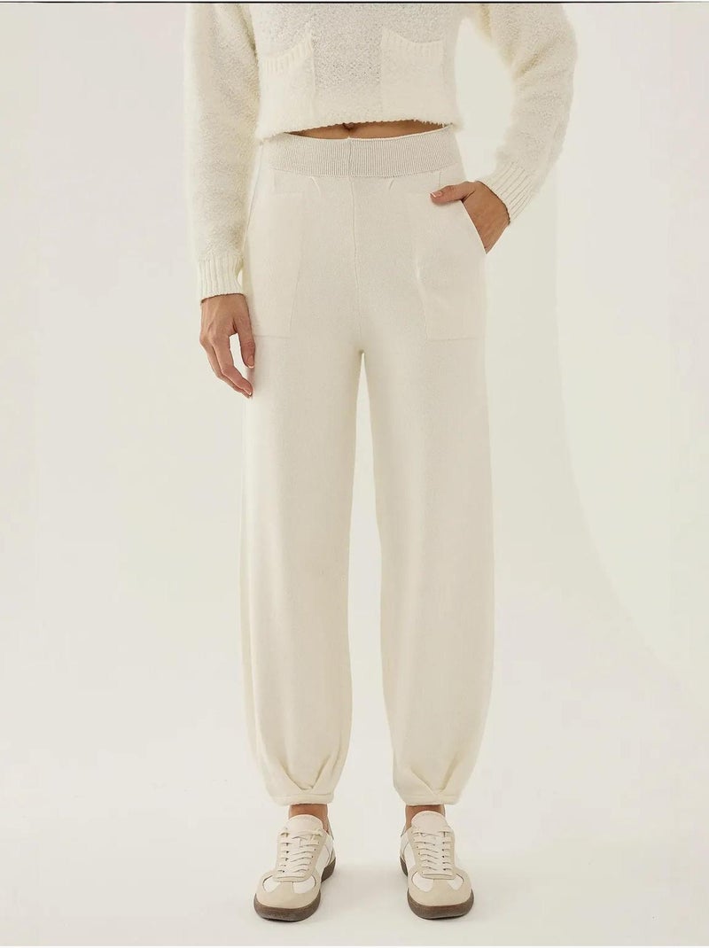 Pantaloni jogger in maglia a vita alta Beige naturale - Kiabi
