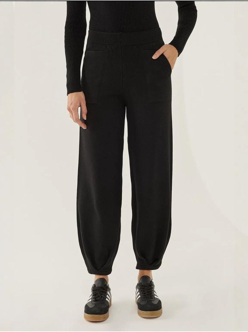Pantaloni jogger in maglia a vita alta Nero - Kiabi