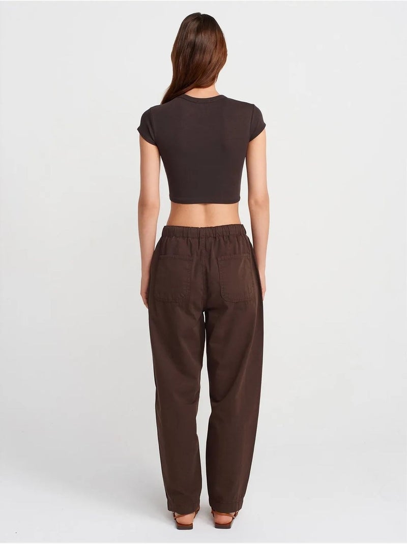 Pantaloni jogger in popeline di cotone a gamba dritta dilvin Marrone cioccolato - Kiabi