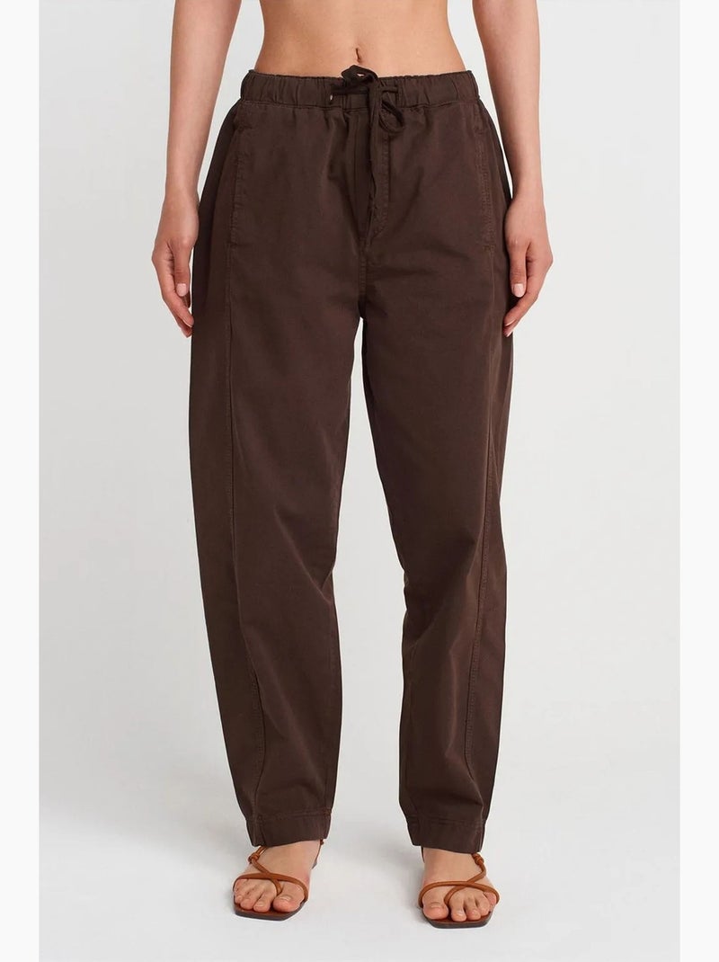 Pantaloni jogger in popeline di cotone a gamba dritta dilvin Marrone cioccolato - Kiabi