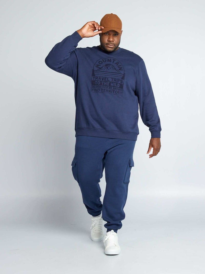 Pantaloni joggers in tessuto felpato blu nero - Kiabi