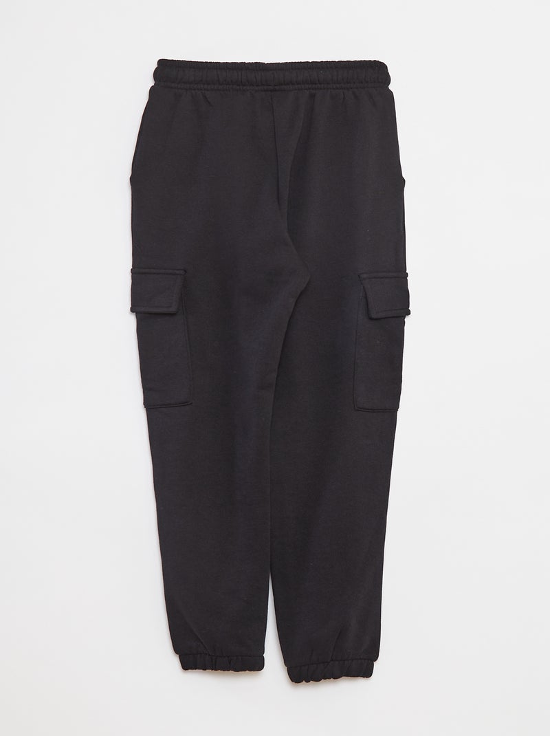 Pantaloni joggers multitasche in tessuto felpato nero - Kiabi